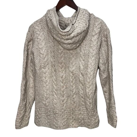 Inis Crafts Merino Wool Fisherman’s Cable Knit Hooded Sweater Size Small - Picture 2 of 6